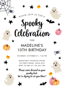 Birthday Invitation Halloween Spooky Celebration Ghost White 0418 design preview