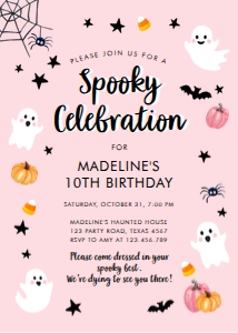 Birthday Invitation Halloween Spooky Celebration Ghost Pink 0418 design preview