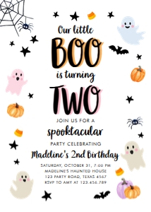 Birthday Invitation Halloween Little Boo Ghost White Pastel 0418 design preview