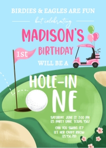 Invitation Golf Hole in One Pink Blue 0405 design preview