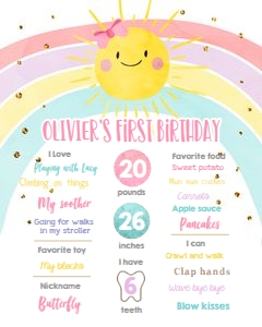 Birthday Milestone Poster Sunshine Rainbow 0402 design preview