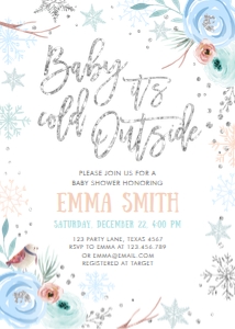 Baby Shower Invitation Winter Floral Baby It's Cold Outside Boy 0256 design preview