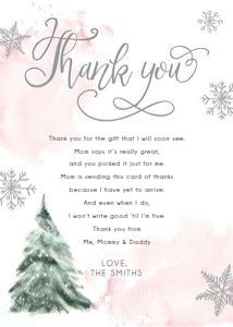 Thank You Card Winter Tree Watercolor Pink 0363 design preview