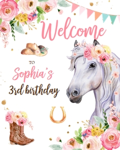 Welcome Birthday White Horse Flowers 0408 design preview