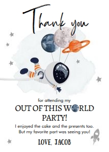 Thank You Card Space Balloons Orange Boy White 0366 design preview