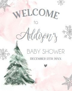 Welcome Sign Baby Shower Winter Tree Watercolor Pink 0363 design preview