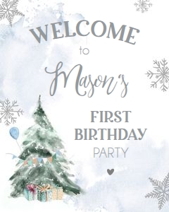 Welcome Sign Winter Tree Watercolor Blue 0363 design preview