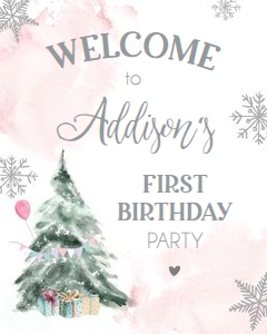 Welcome Sign Winter Tree Watercolor Pink 0363 design preview