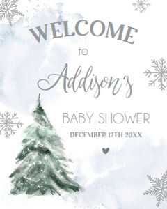 Welcome Sign Baby Shower Winter Tree Watercolor Blue 0363 design preview