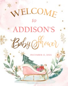 Welcome Sign Sleigh Pink Baby Shower 0353 design preview