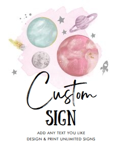 Custom Editable Sign Space White Planets Girl Silver 0357 design preview
