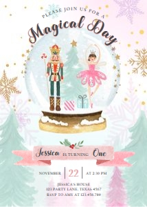 Birthday Invitation Nutcracker Globe Gold Background 0352 design preview