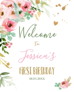 Welcome Sign Onederful Floral Pink 0147 design preview