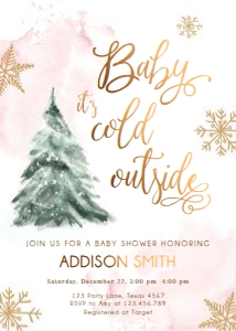 Baby Shower Invitation Baby Its Cold Outside Tree Pink Gold 0363 design preview