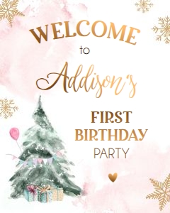 Welcome Sign Winter Tree Watercolor Pink Gold 0363 design preview