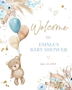 Welcome Sign Bear Boho Blue 0421 design preview