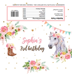 Candy Bar Wrapper Horse Pink Flowers White 0408 design preview
