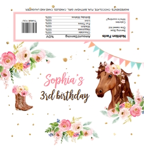 Candy Bar Wrapper Horse Pink Flowers Brown 0408 design preview