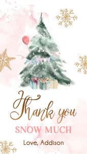Favor Tag Thank You Winter Tree Watercolor Pink Birthday Gold 0363 design preview