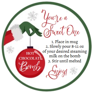 Favor Tag Hot Chocolate Bomb Grinch Green White Round 0353: Favor Tag Hot Chocolate Bomb Grinch Green White 0353