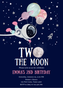 Invitation Space Planets Balloons Two the Moon Girl Dark 0366 design preview