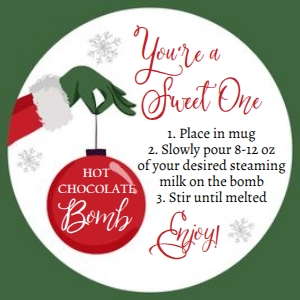 Favor Tag Hot Chocolate Bomb Grinch Green White Square 0353: Favor Tag Hot Chocolate Bomb Grinch Green White 0353