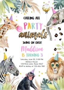 Birthday Invitation Party Animals Vertical V2 0417 design preview