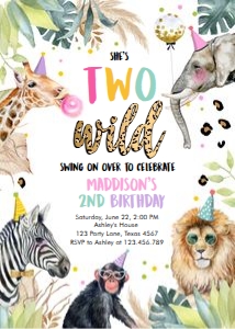 Birthday Invitation Two Wild Vertical V2 0417 design preview