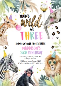Birthday Invitation Wild Three Vertical V2 0417 design preview