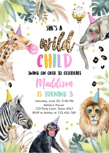 Birthday Invitation Wild Child Vertical V2 0417 design preview