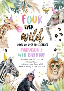 Birthday Invitation Four ever Wild Vertical V2 0417 design preview