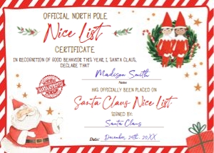 Santa Claus Nice List Certificate Wreath Elves design preview