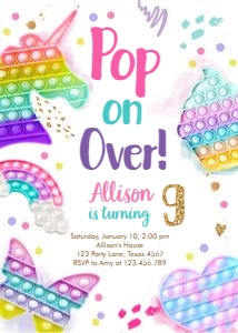 Birthday Invitation Popit Fidget Pop on Over Pastel Girl V2 0422 design preview