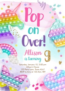 Birthday Invitation Popit Fidget Pastel Pop on Over Girl 0422 design preview