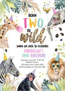 Birthday Invitation Born Two Be Wild Vertical V2 0417 design preview