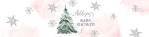 Water Bottle Label Winter Tree Pink Silver Baby Shower 0363 design preview