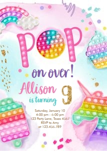 Birthday Invitation Popit Fidget Pastel Pop on Over Girl Bright 0422 design preview