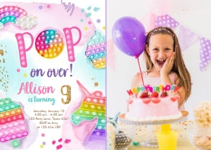 Birthday Invitation Popit Fidget Pastel Pop on Over Girl Bright 0422 - Photo design preview