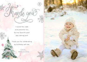 Thank You Card Winter Tree Watercolor Pink Photo 0363 design preview