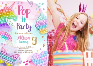 Birthday Invitation Popit Fidget Pastel Girl 0422 - Photo design preview