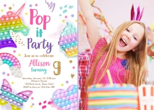 Birthday Invitation Popit Fidget Pastel White Girl 0422 - Photo design preview