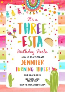 Birthday Invitation Three-Esta Fiesta Colors White 0134 design preview