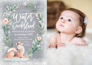 Birthday Invitation Winter Onederland Deer Grey Photo 0265 design preview
