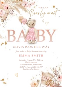 Bearly Wait Invitation Pink Baby 0421 design preview
