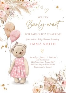 Bearly Wait Invitation Pink 0421 design preview