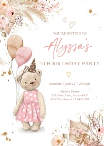 Birthday Invitation Bear Pink 0421 design preview