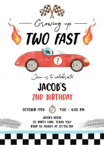Birthday Invitation Race Car Red Two Fast 0424 - Photo Back design preview