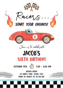 Birthday Invitation Race Car Red Racers 0424 design preview