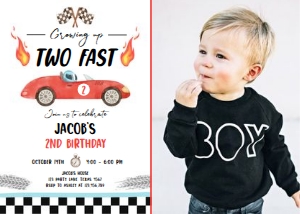 Birthday Invitation Race Car Red Two Fast 0424 - Photo design preview
