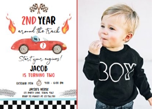 Birthday Invitation Race Car 2nd Year Around the Track Red Photo 0424 design preview